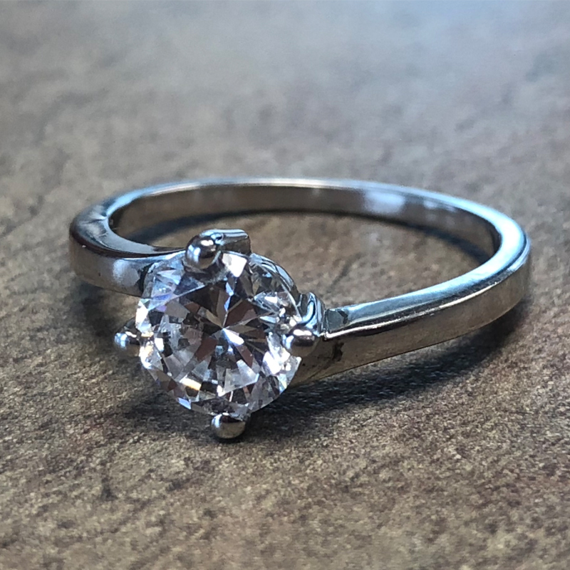 14K White Gold Bypass Solitaire Engagement Ring